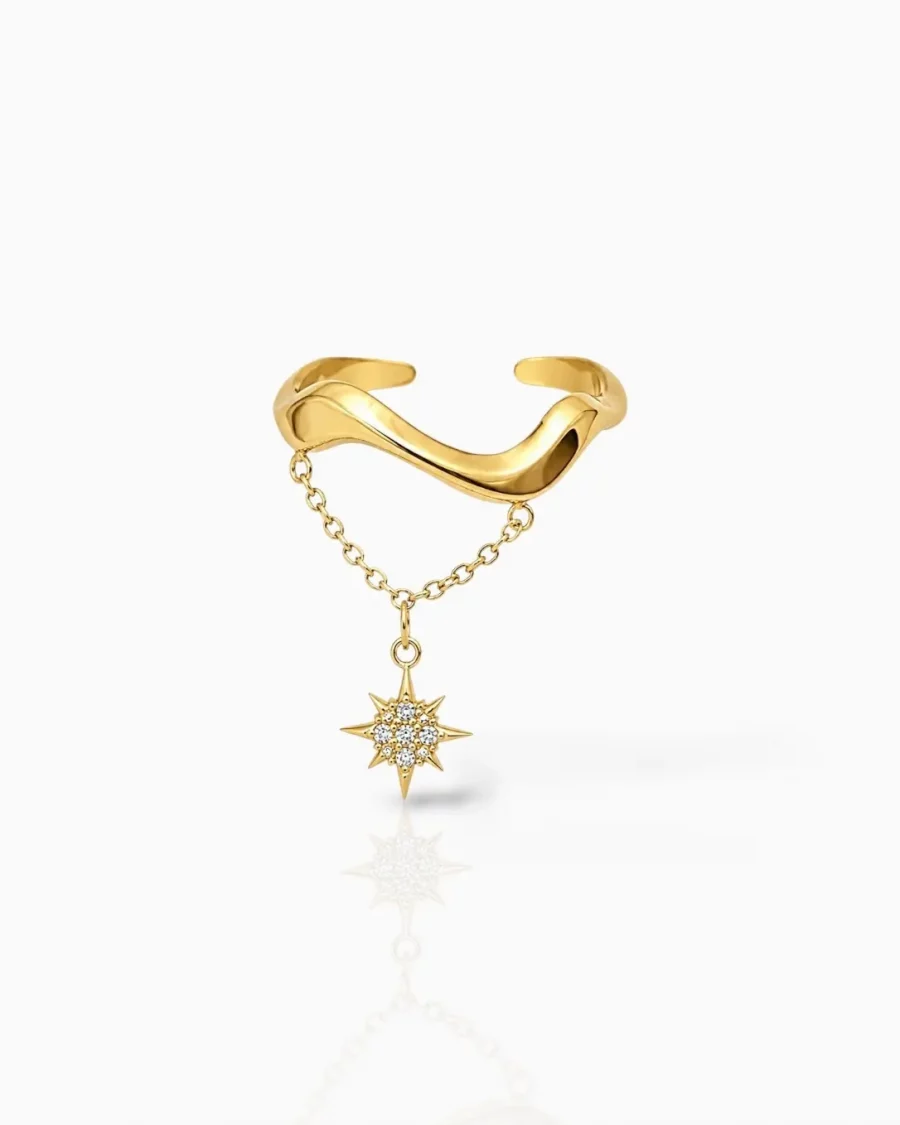 Bague breloque étoile ajustable doré en acier inoxydable femme