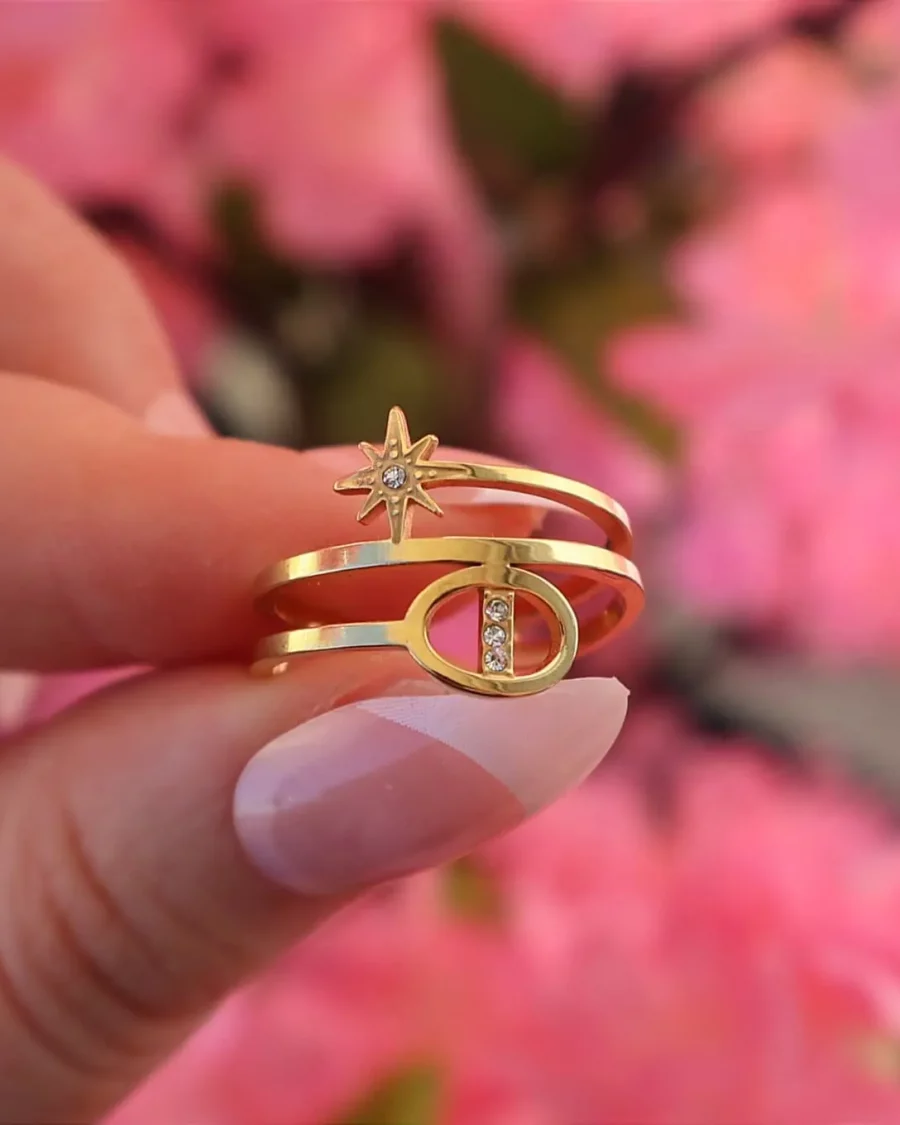 Bague étoile acier inoxydable dorée pour femme
