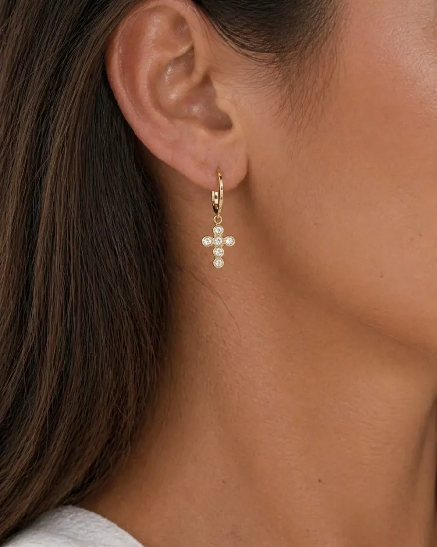 Boucles d’oreilles avec croix doré en acier inoxydable, hypoallergénique
