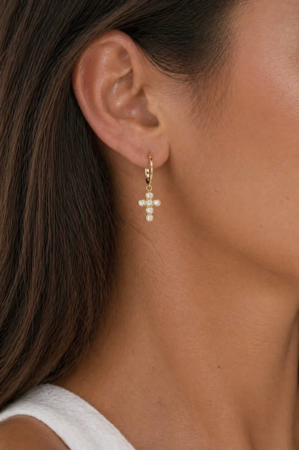 Boucles d’oreilles avec croix doré en acier inoxydable, hypoallergénique