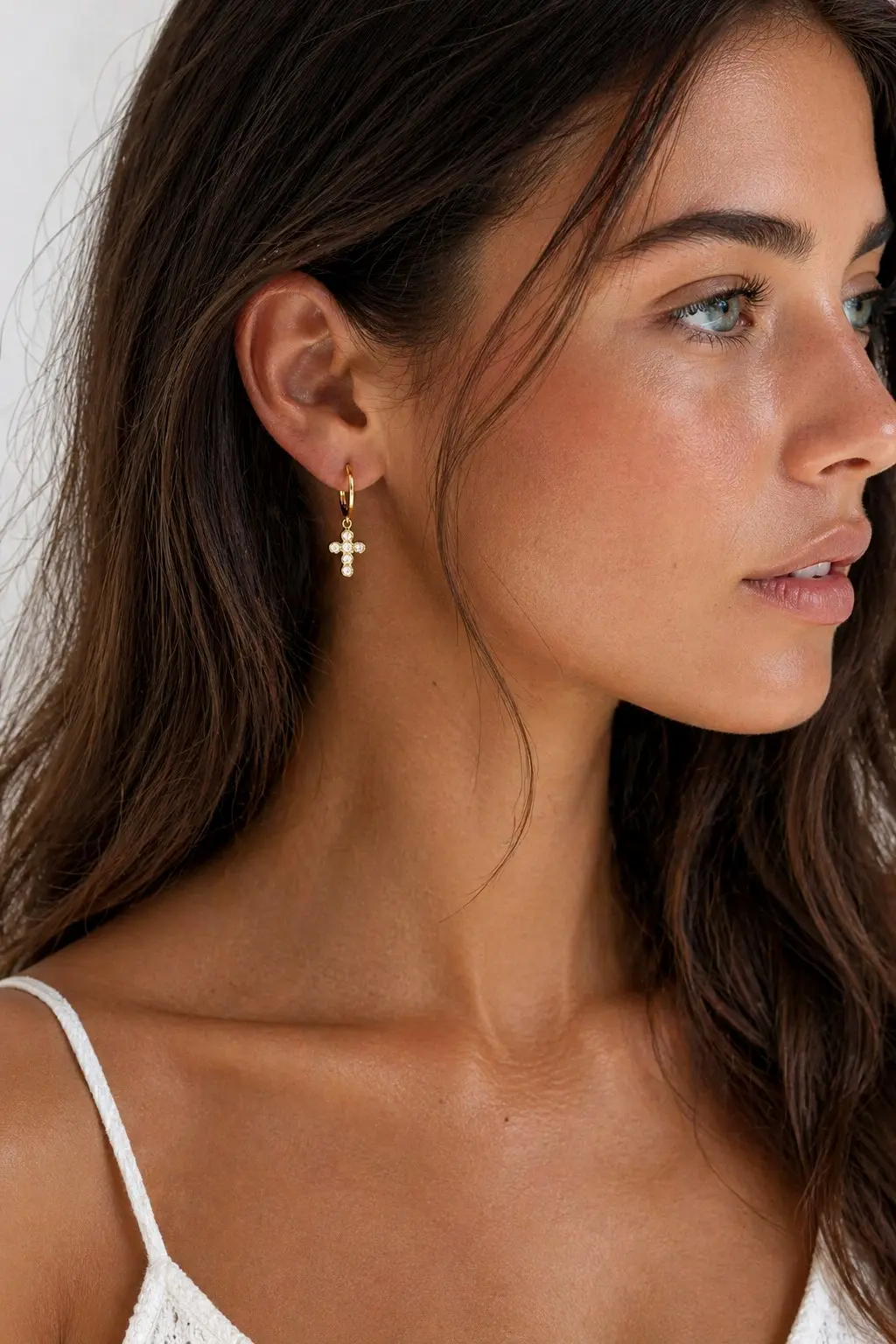 Boucles d’oreilles avec croix doré en acier inoxydable, hypoallergénique