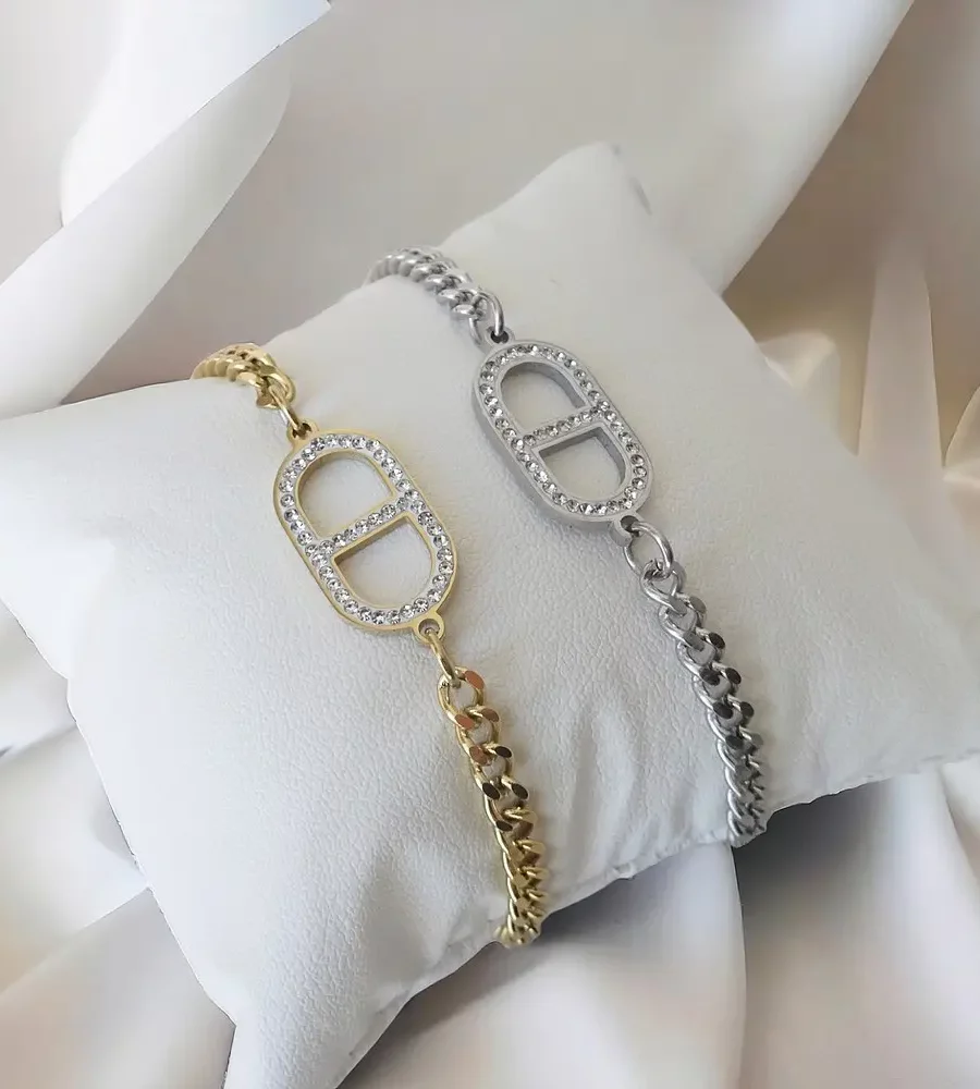 Bracelet maille marine avec strass