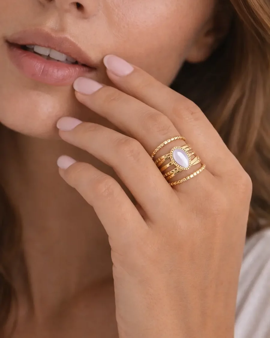 Bague bohème dorée en acier inoxydable, ajustable