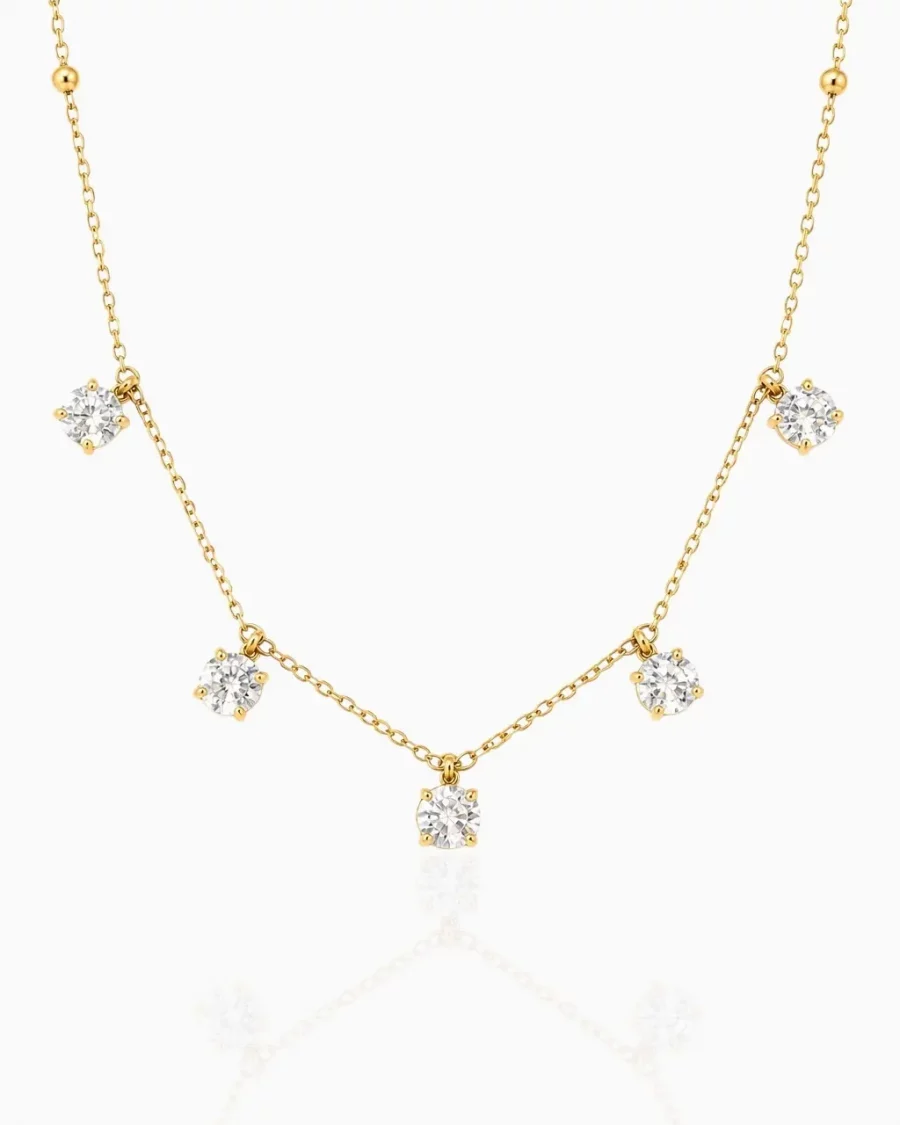 collier fin à strass en acier inoxydable doré