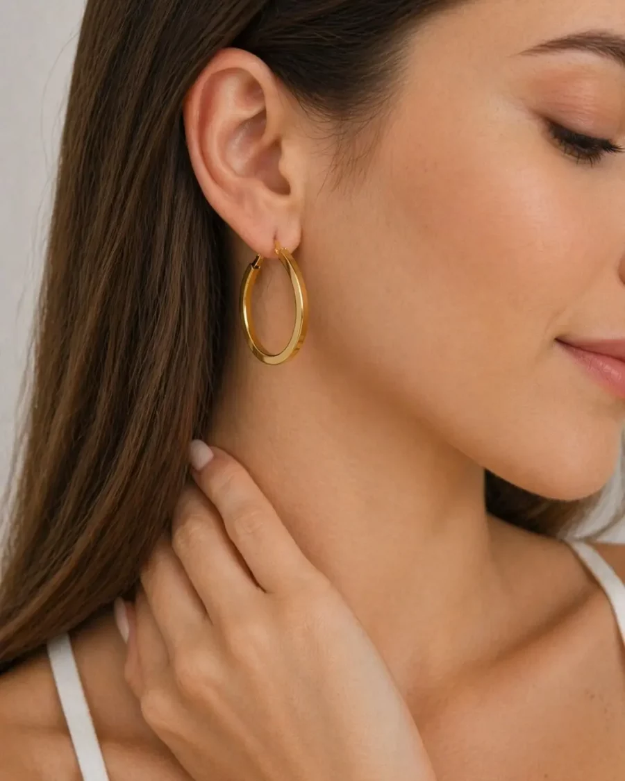 Boucles d'oreilles créoles dorée en acier inoxydable, hypoallergéniques pour femme