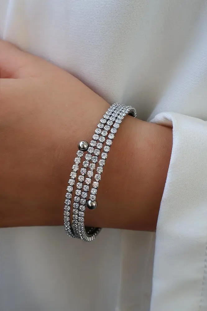 Bracelet strass zircon argenté pour femme