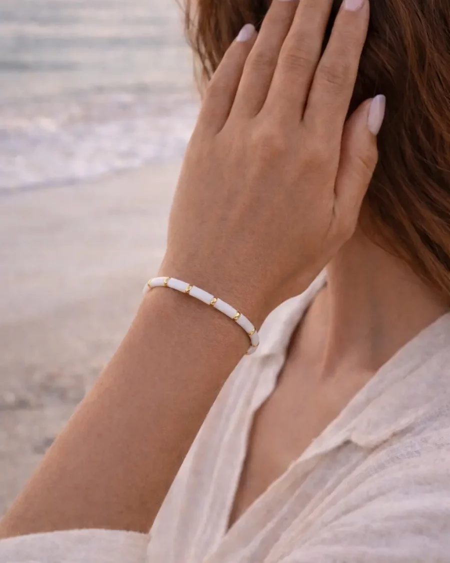 Bracelet blanc en acier inoxydable ajustable