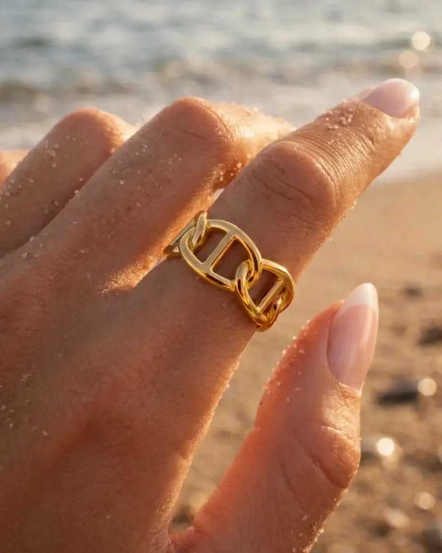 Bague maille marine doré