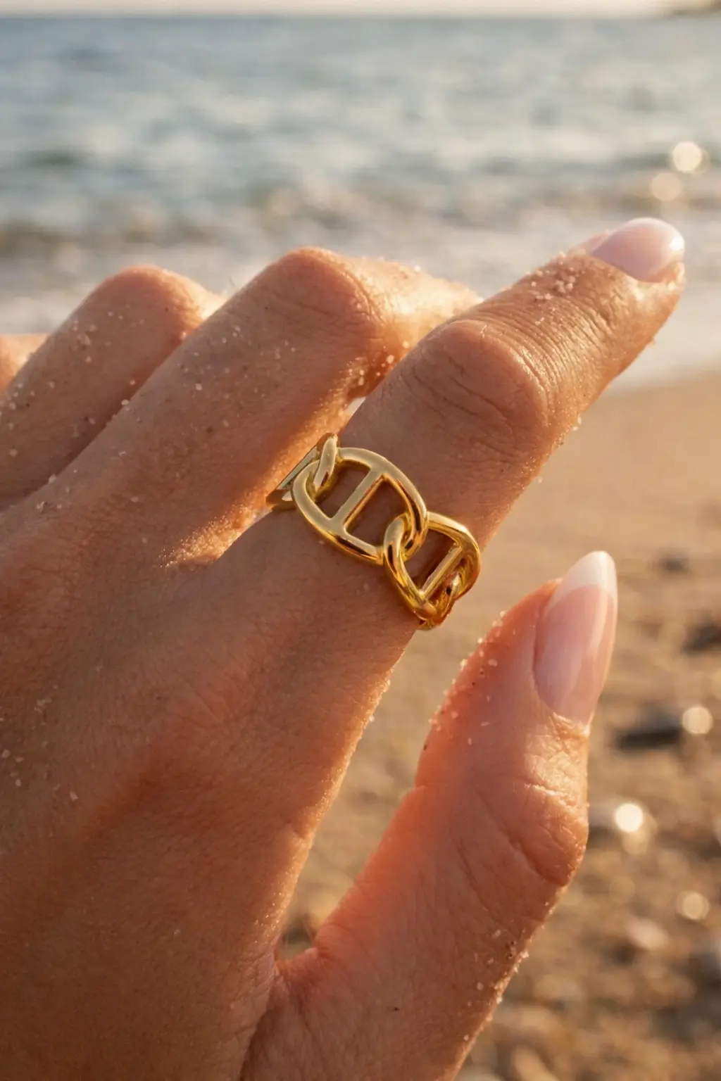 Bague maille marine doré