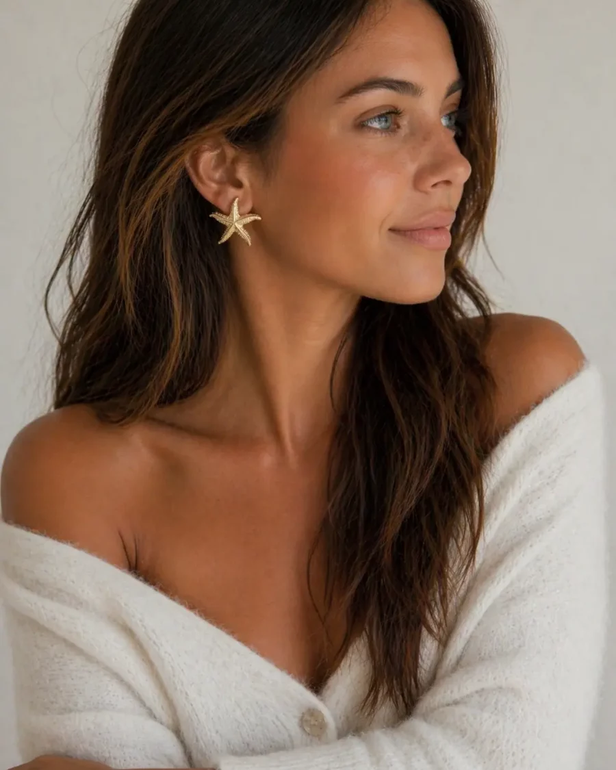 Boucles d’oreilles étoile de mer doré en acier inoxydable