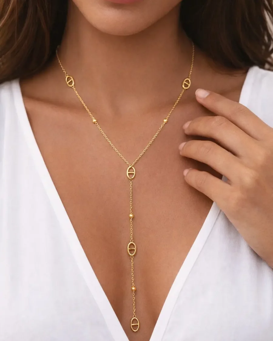Collier Y maille marine tendance