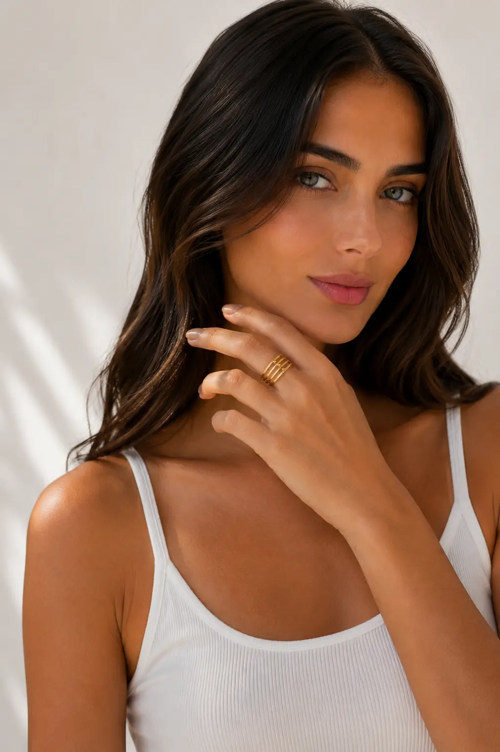Bague multi-rang doré ajustable en acier inoxydable pour femme