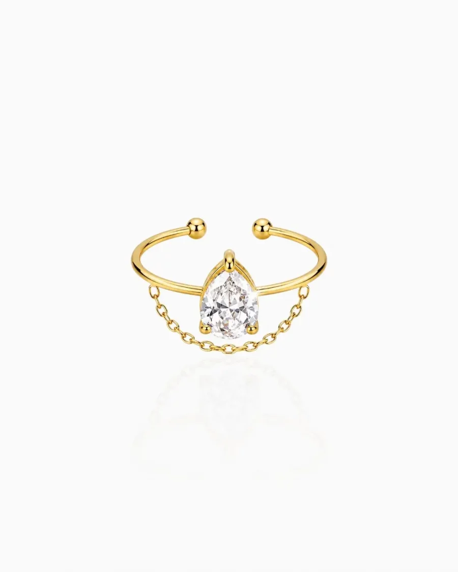 Bague zircon acier inoxydable dorée ajustable pour femme