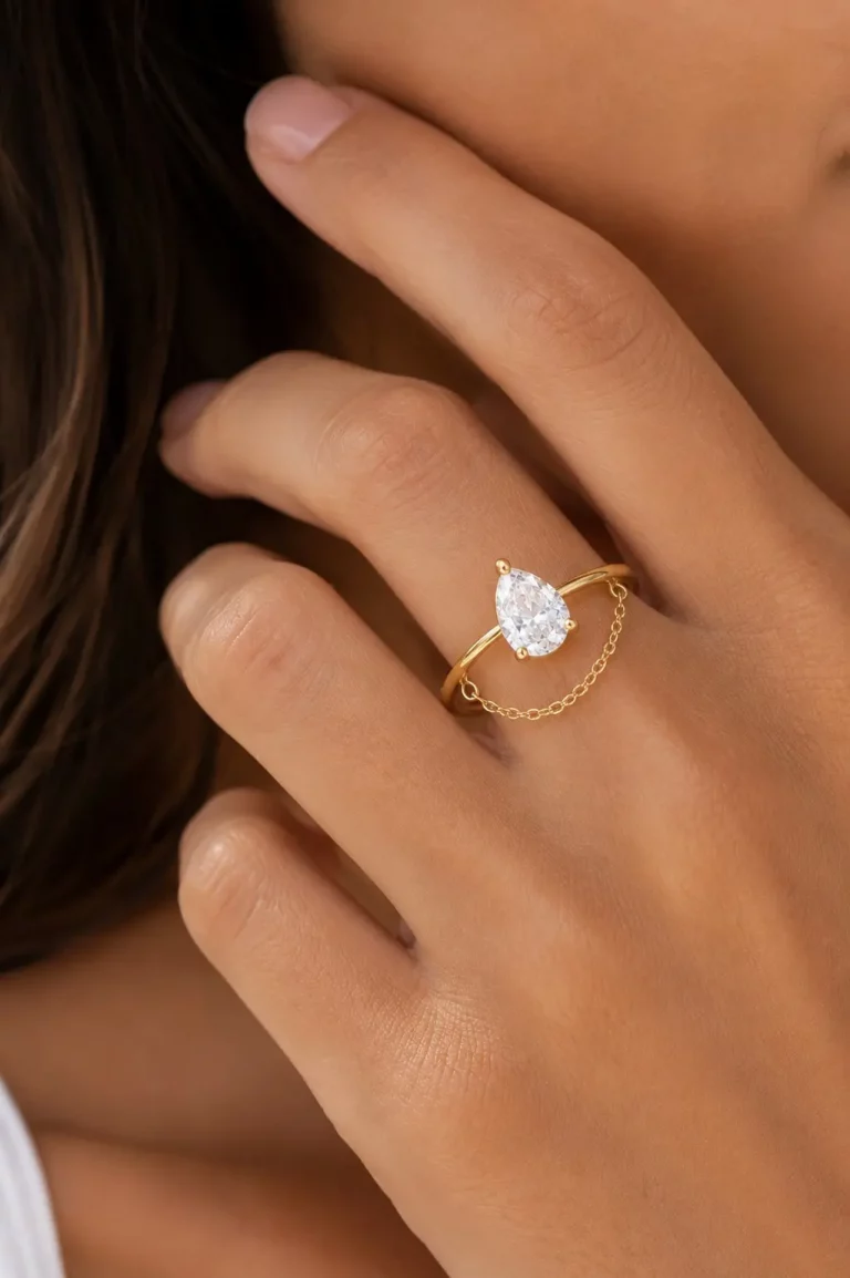 Bague zircon doré ajustable et en acier inoxydable