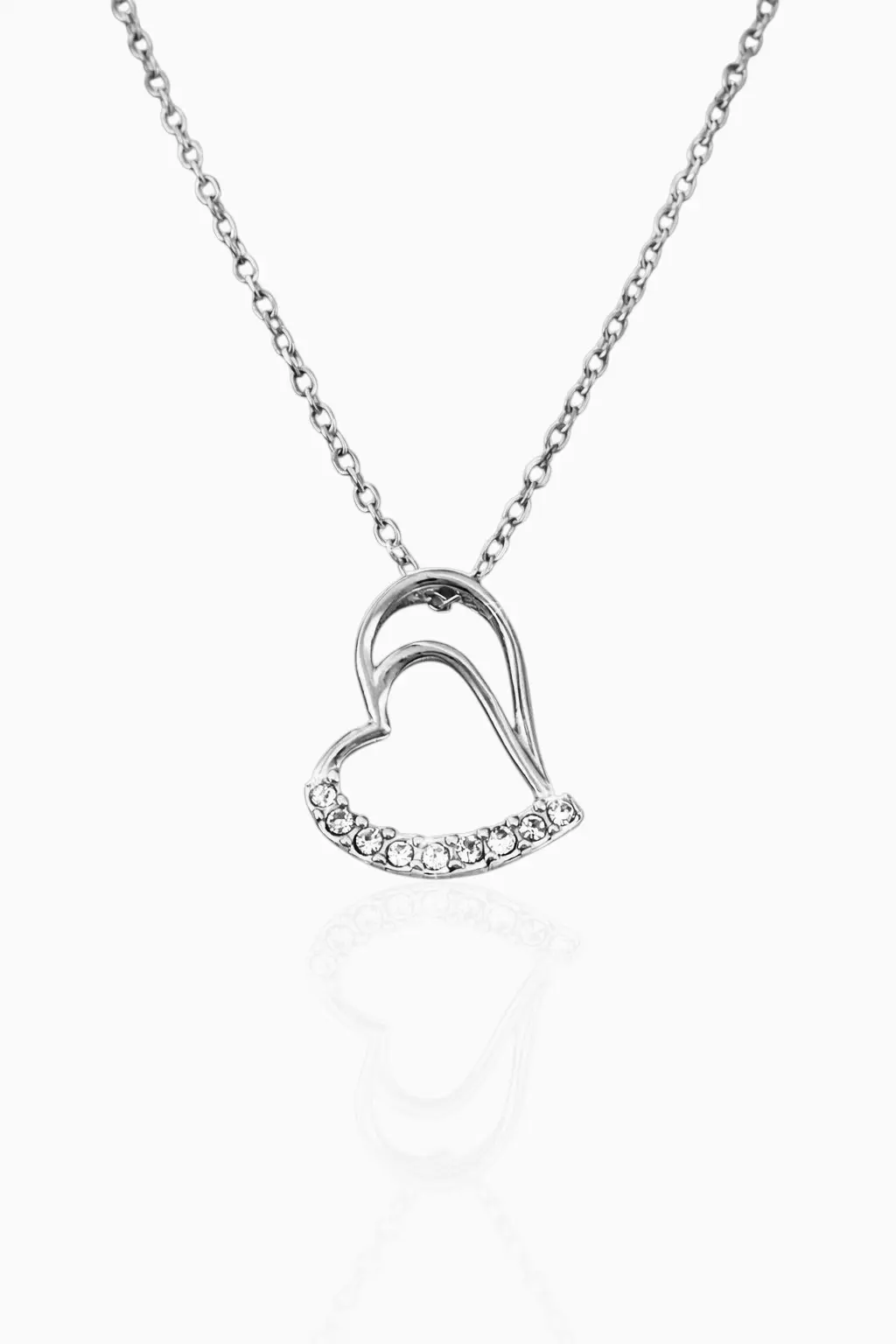 Collier Cœur argenté strass