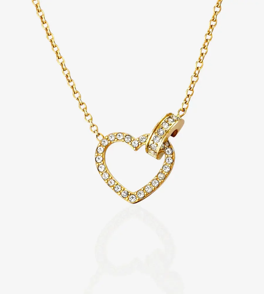 Collier cœur strass doré