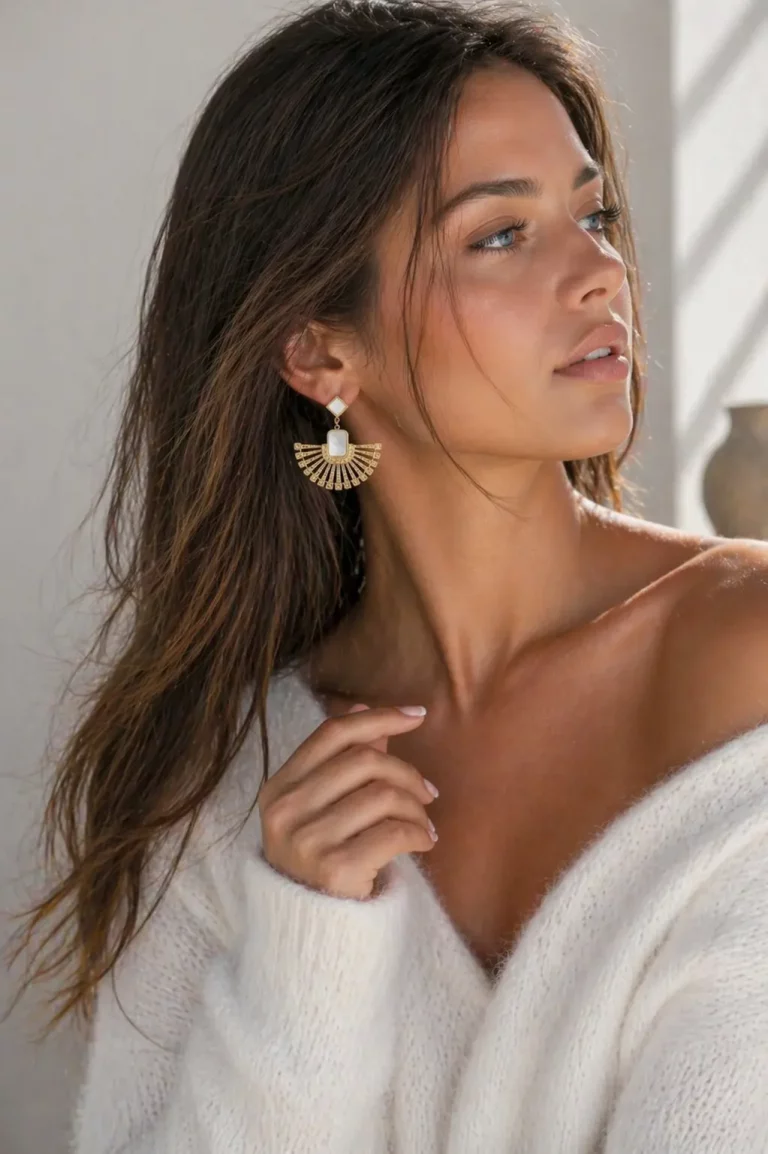 Boucles d’oreilles nacre doré en acier inoxydable pour femme
