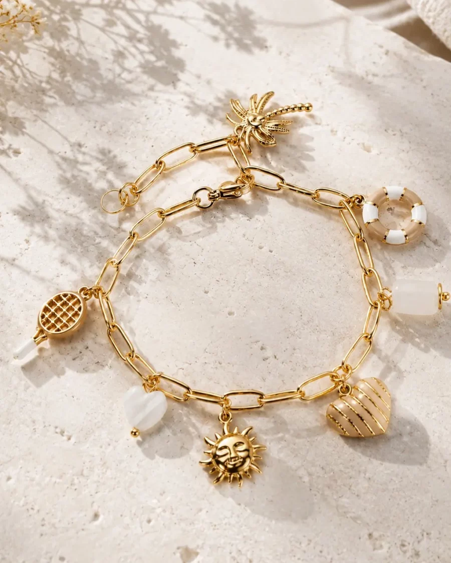 bracelet Charms doré en acier inoxydable pour femme