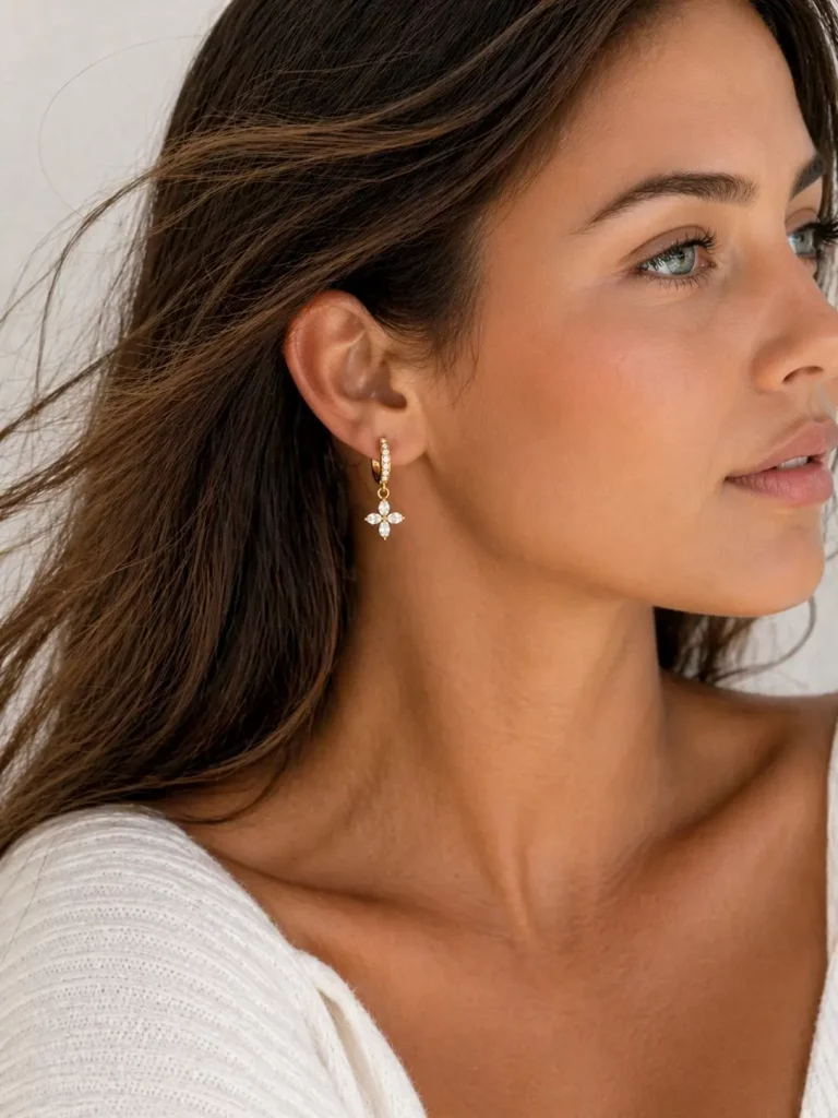 Bijoux en acier inoxydable et hypoallergénique porté sur une femme