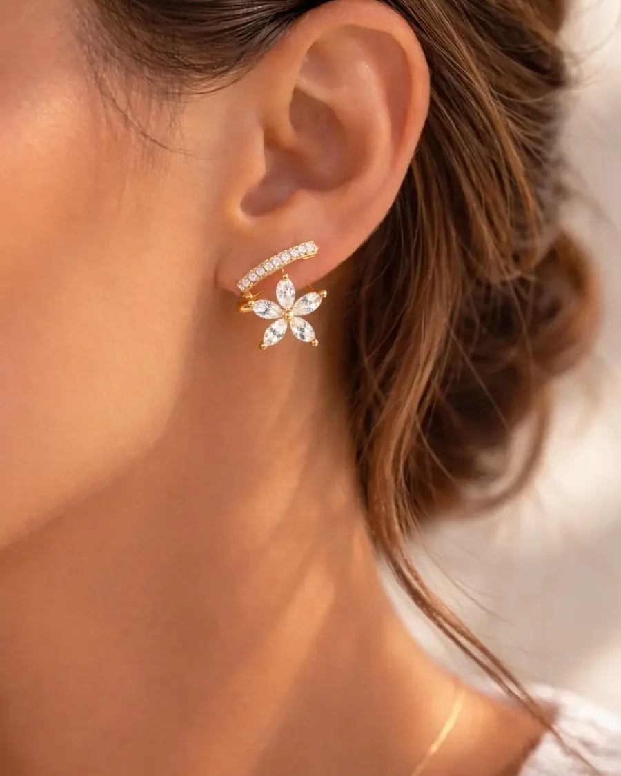 Boucles d'oreilles fleur à strass