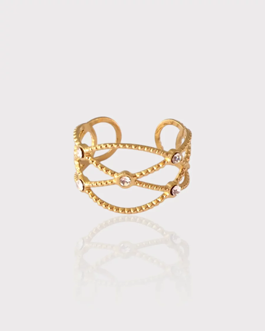 Bague ajustable avec des strass doré