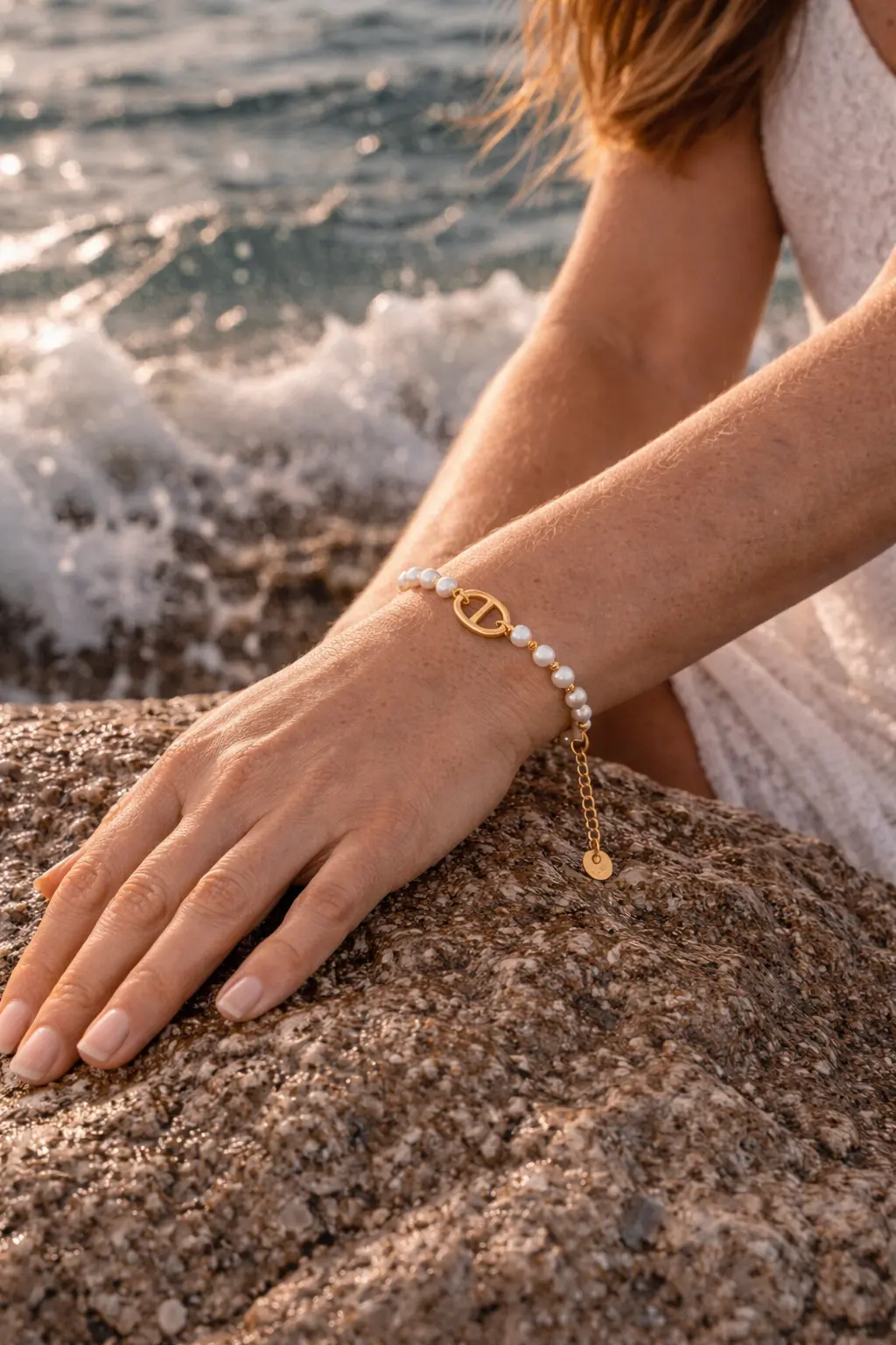 Bracelet perles maille marine doré