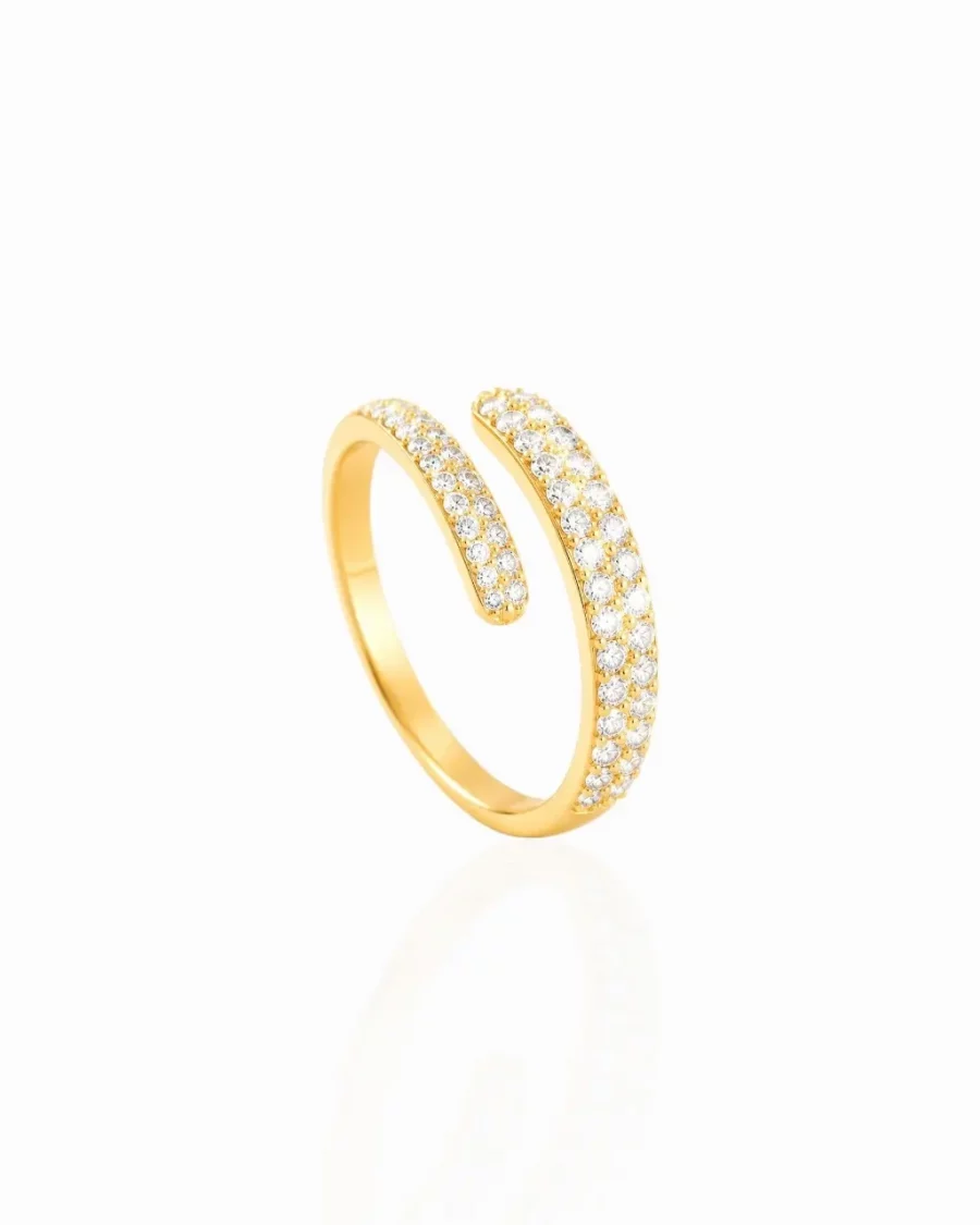 Bague avec strass ajustable dorée en acier inoxydable pour femme