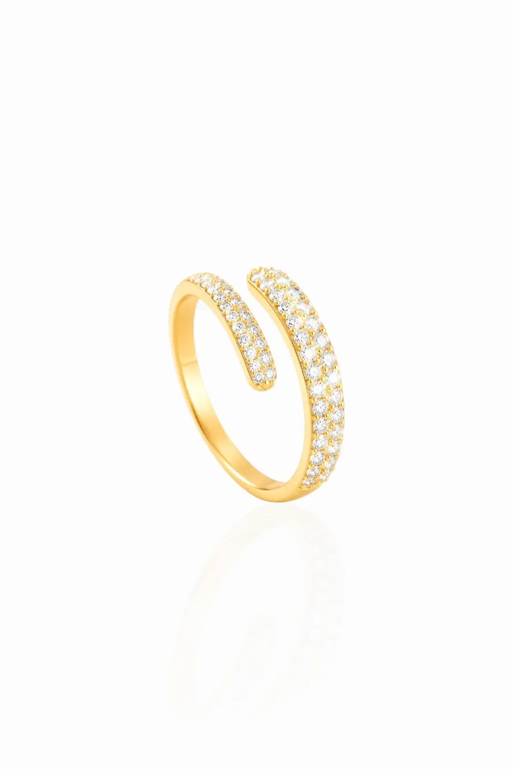 Bague avec strass ajustable dorée en acier inoxydable pour femme