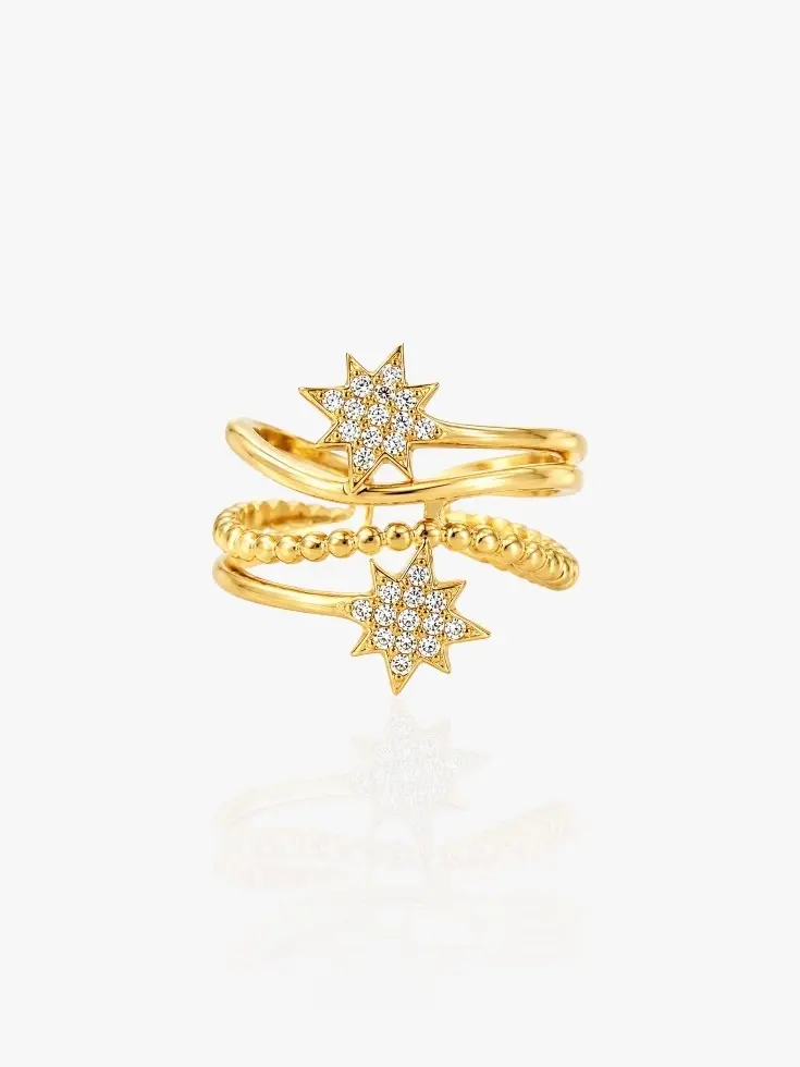 Bague étoile dorée ajustable en acier inoxydable femme
