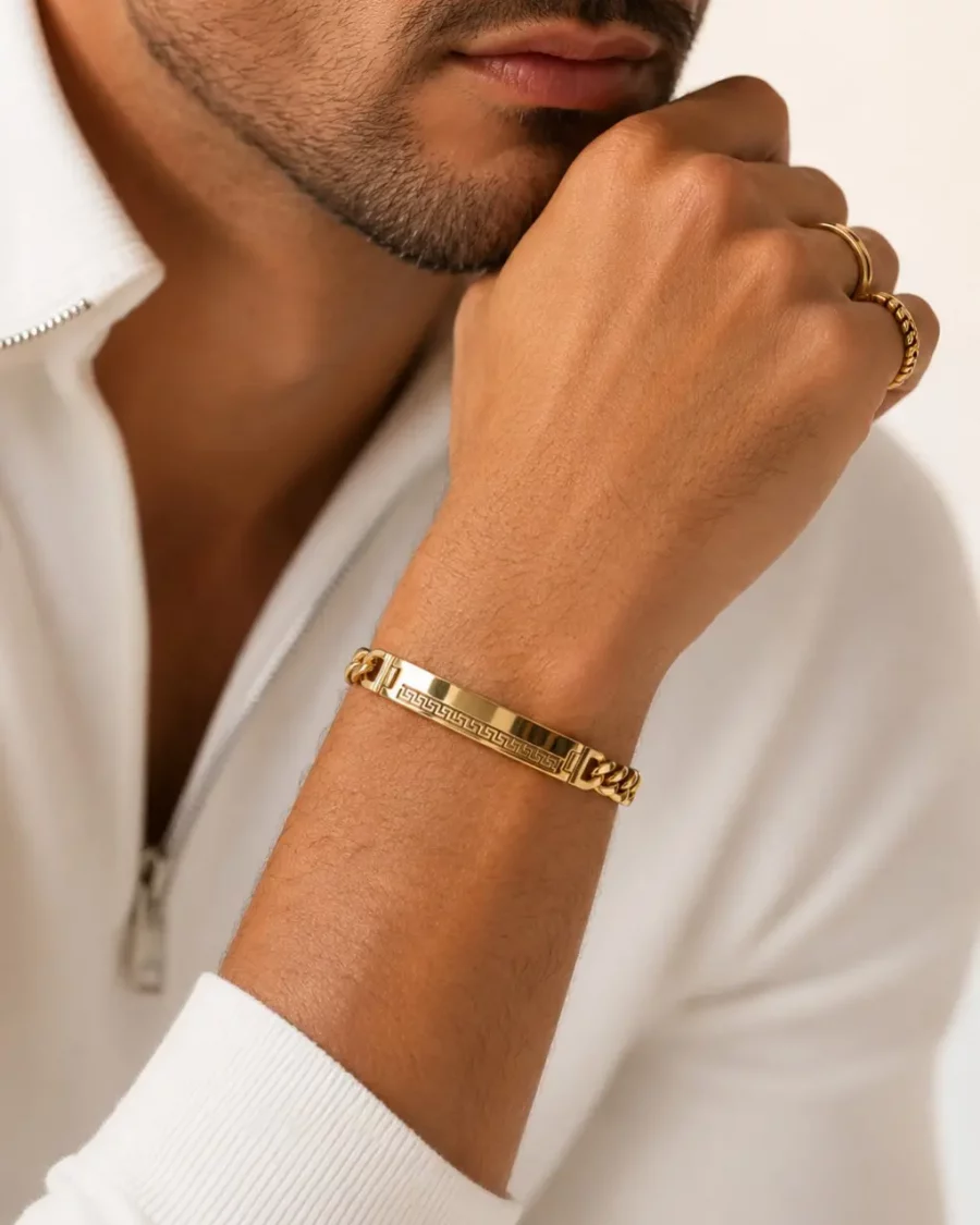 Bracelet gourmette doré homme en acier inoxydable