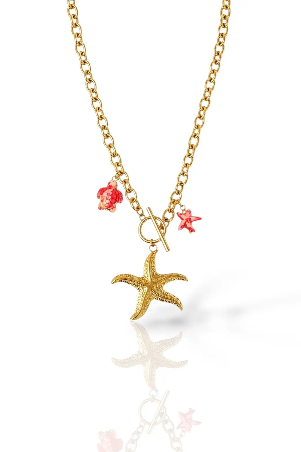 Collier breloque avec étoile de mer en acier inoxydable doré