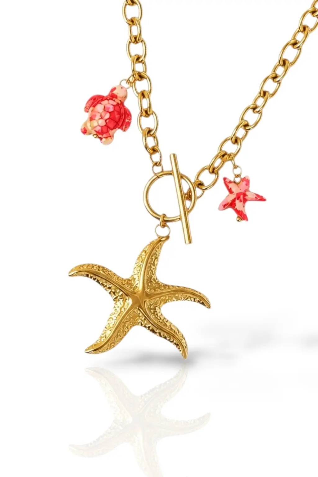 Collier breloque avec étoile de mer en acier inoxydable doré
