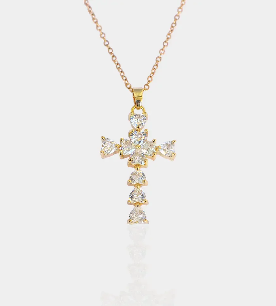 Collier croix avec strass, doré