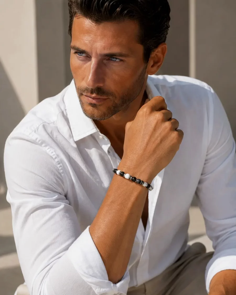 bracelet pierre naturelle et acier inoxydable homme