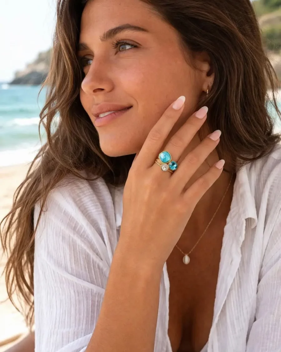Bague avec cristaux Swarovski Bleu ajustable en acier inoxydable