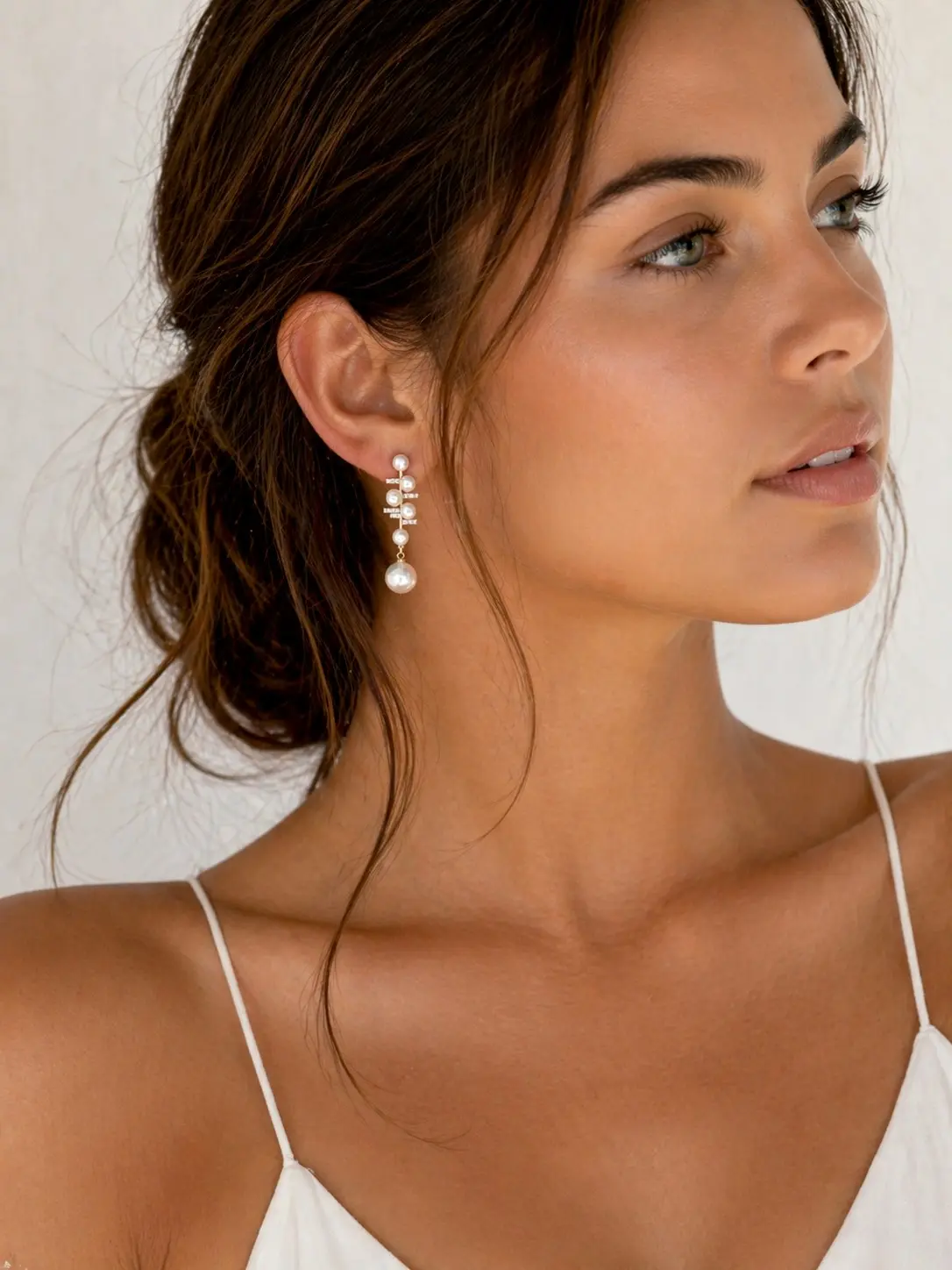 Boucles d’oreilles pendantes perles blanches en acier inoxydable