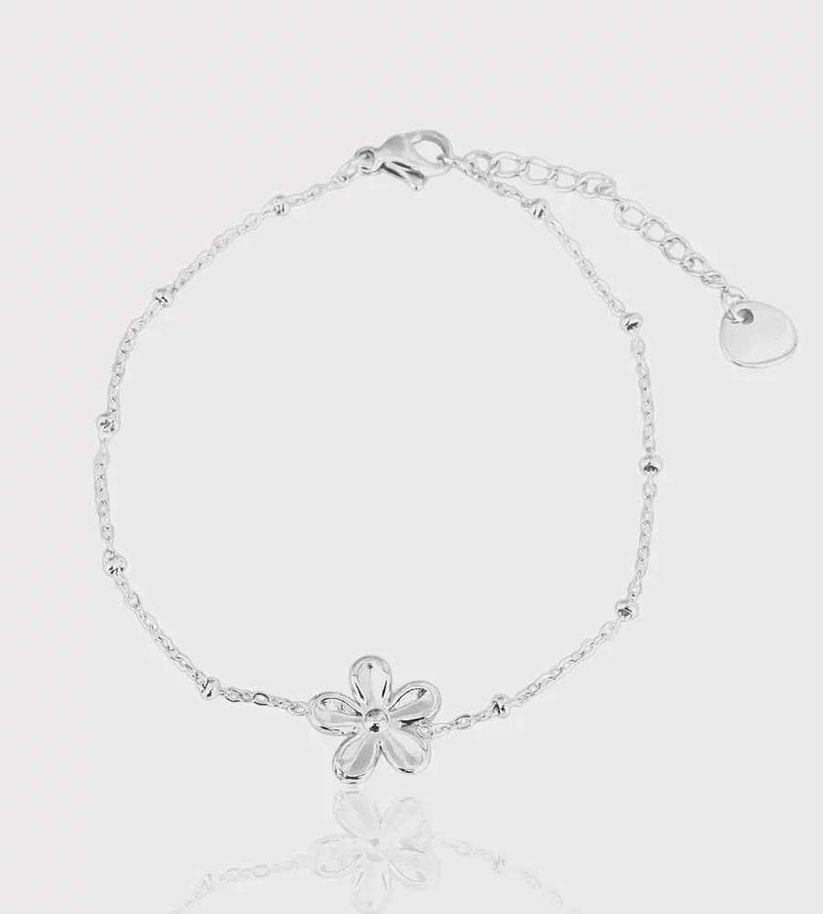 Bracelet fleur en acier inoxydable argenté