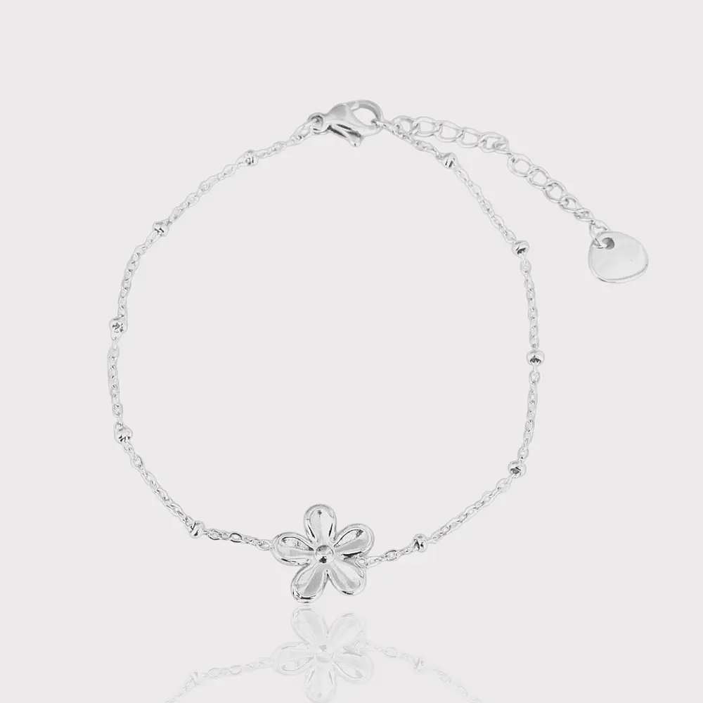 Bracelet fleur en acier inoxydable argenté