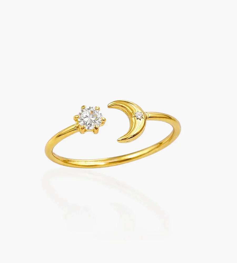 Bague Lune et Étoile doré ajustable