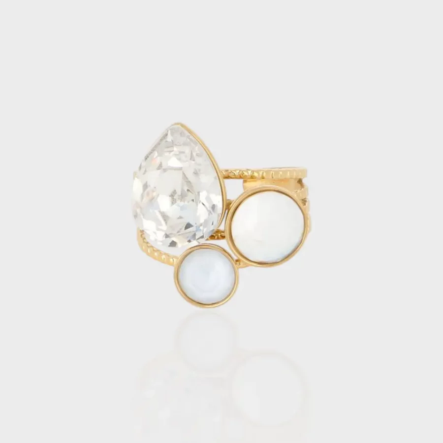 Bague cristaux Swarovski blanc, doré