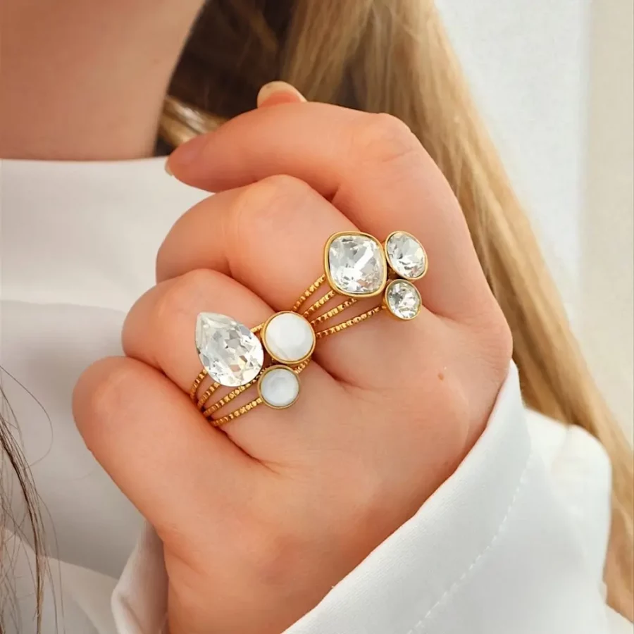 Bague cristaux Swarovski blanc, doré
