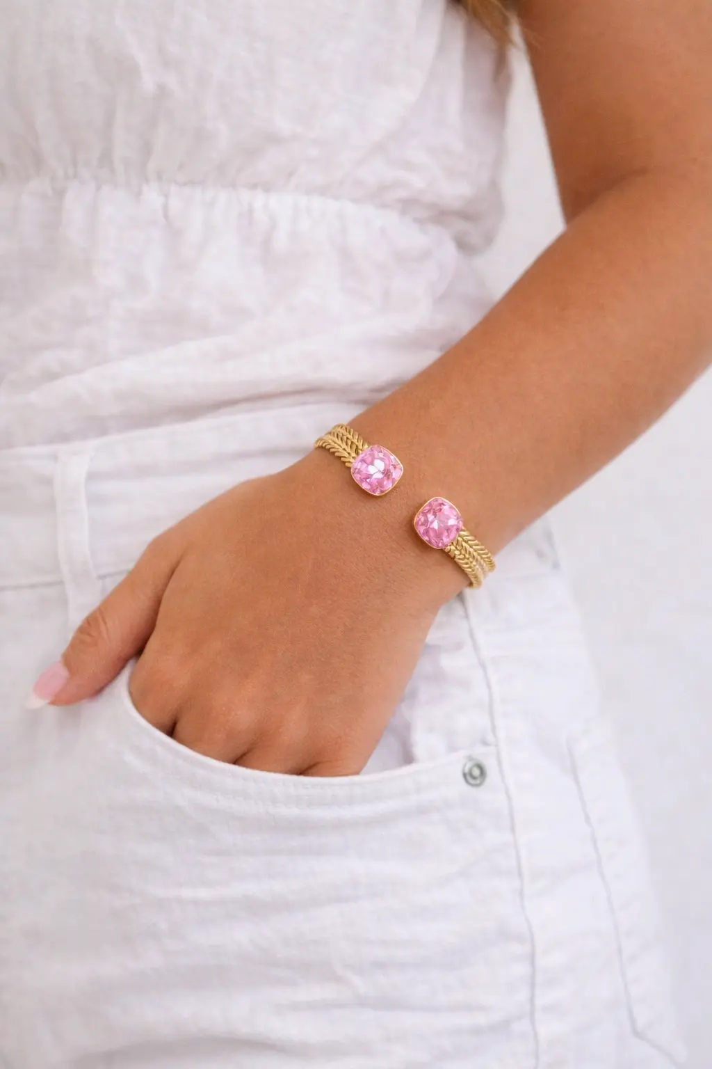 Jonc cristaux Swarovski rose ajustable