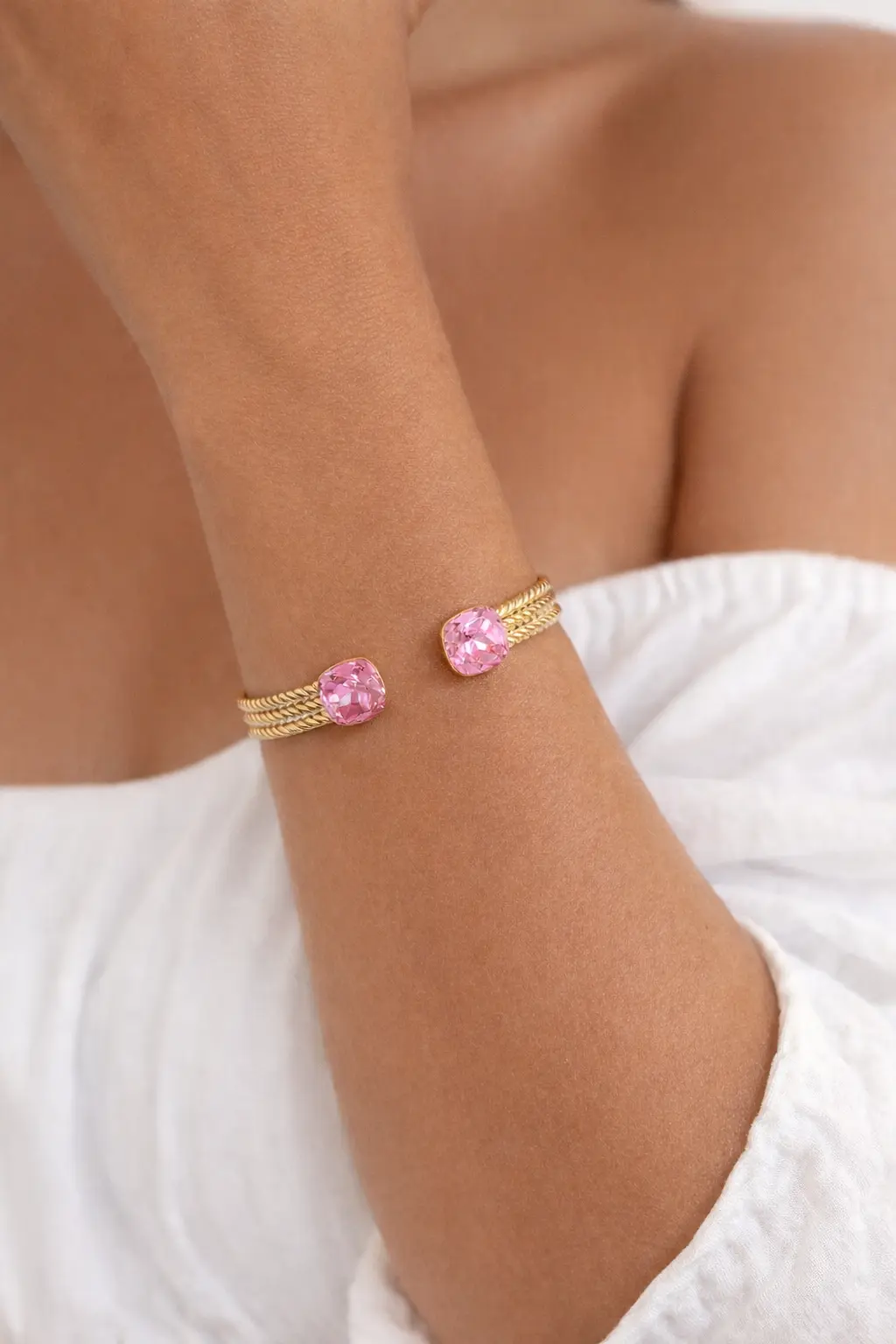 Jonc cristaux Swarovski rose ajustable