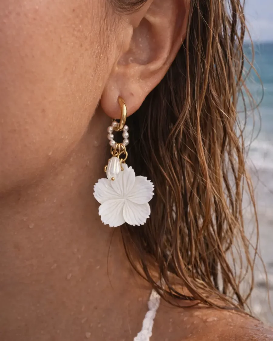 Boucles d’oreilles Fleur Nacré en acier inoxydable hypoallergéniques