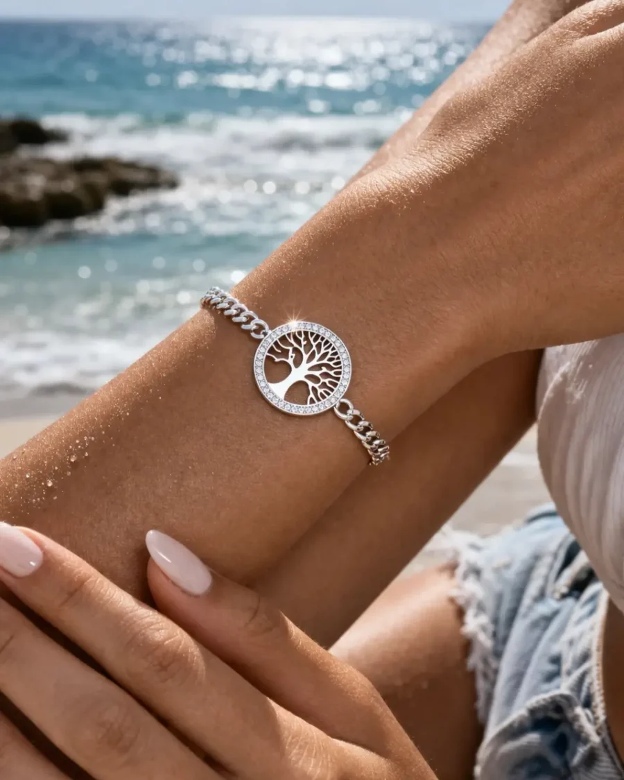 Bracelet arbre de vie argenté femme en acier inoxydable et hypoallergénique