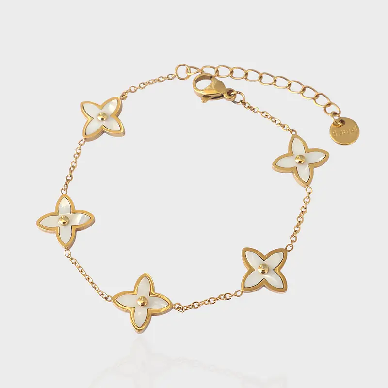 Bracelet fleur nacre doré pour femme en acier inoxydable