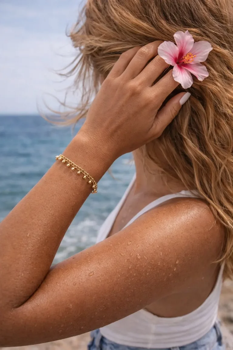 Bracelet pampilles fines doré en acier inoxydable