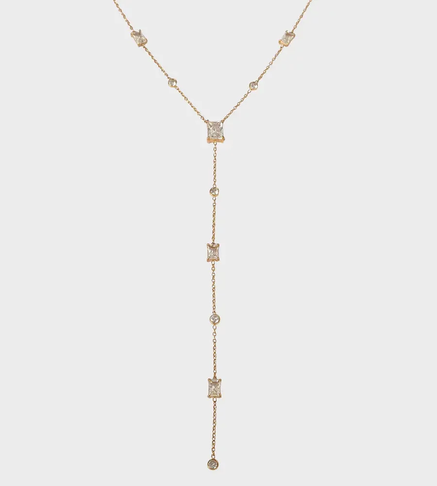 Collier Y strass doré