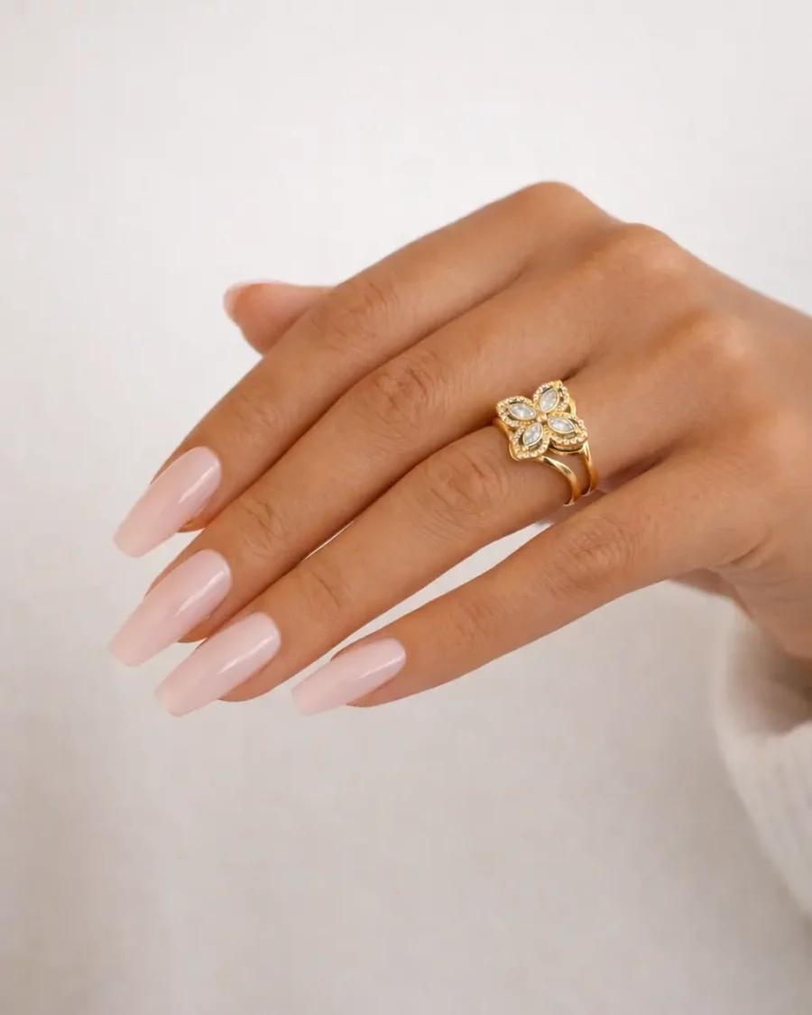 Bague anti strass fleur doré