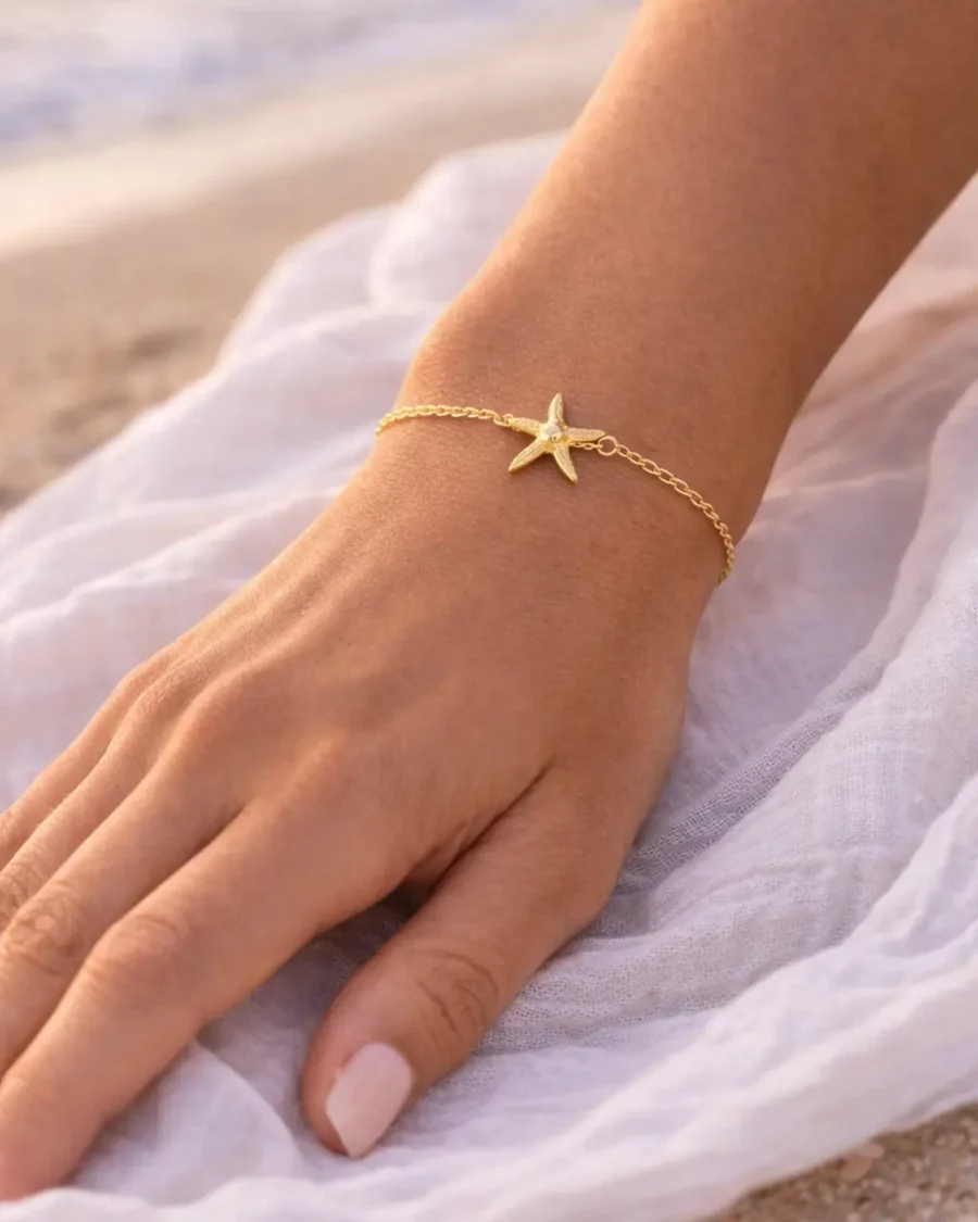 Bracelet Étoile de Mer Doré ajustable en acier inoxydable